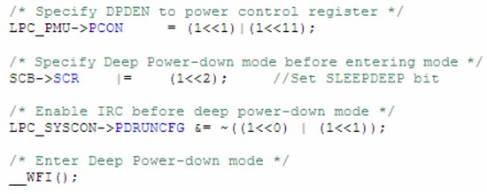 示例代碼（深度掉電模式）--LPCXpresso環(huán)境下的LPC1100低功耗模式和喚醒時(shí)鐘